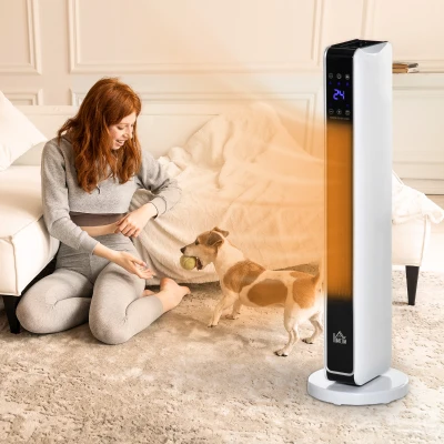 HOMCOM Chauffage électrique soufflant oscillant 1100/2200 W, céramique PTC, télécommande incluse, minuterie 8h, 21 x 21 x 73 cm