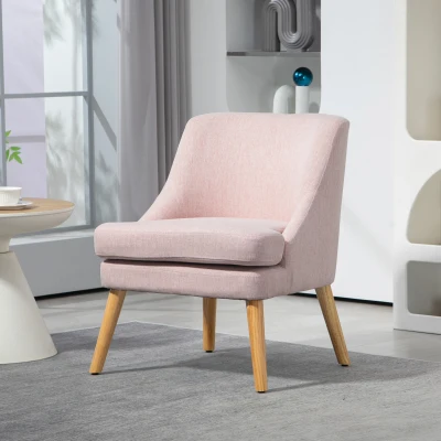 HOMCOM Fauteuil d'appoint de style scandinave, Velours, Mousse 25D, Pieds en bois de caoutchouc, Beige, 63x69x79,5 cm