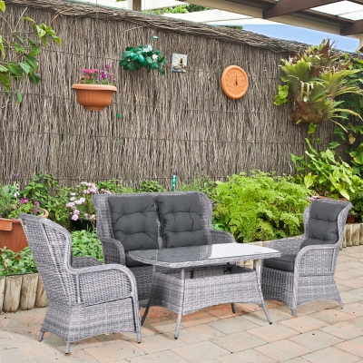 Outsunny Rattan Dining Sofa Set Outdoor 4 Seater Mixed Grey