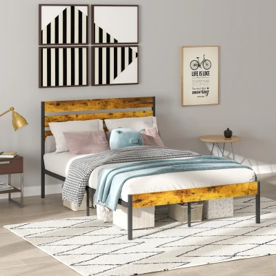 HOMCOM Lit Double Acier 140x200cm Style Industriel