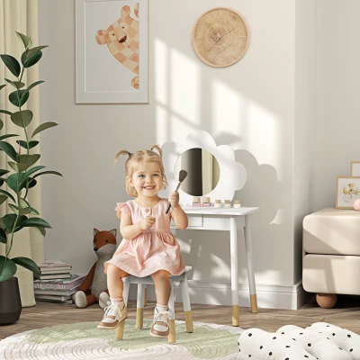 AIYAPLAY Kinder Schminktisch-Set mit Hocker, 2-teiliges Schminktisch-Set für Kinder von 3 bis 6 Jahren, Spiegel in Wolkenform, Weiß