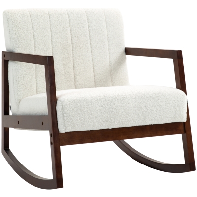 HOMCOM Rocking Chair Nursing Chair Rocking Chair in Loop Wool Effect Fabric with Solid Rubberwood Legs
