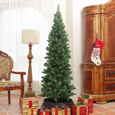 HOMCOM Sapin Artificiel 180cm Slim Vert avec Support Acier