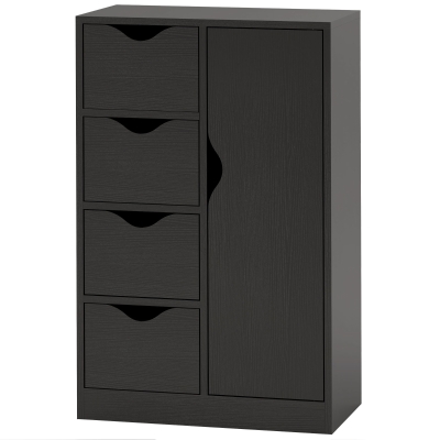 HOMCOM Buffet Kommode 1 Schrank und 4 Schubladen aus Holz für Wohnzimmer, Küche, Diele, Esszimmer, Schwarz