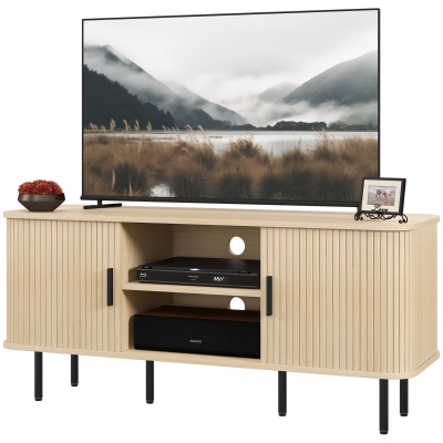 HOMCOM TV-Schrank mit 2 Rolltüren aus Lamellen im skandinavischen Design für Fernseher bis zu 55 Zoll 120 cm Eiche Ton
