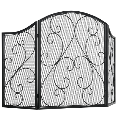 HOMCOM Pare-feu Cheminée 3 Volets Pliables Métal Noir