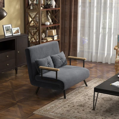 HOMCOM Schlafsofa 2er-Sofa Samtsofa, Schlaffunktion, inkl. 2 Kissen, Samtoptik, Natur + Dunkelgrau + Schwarz