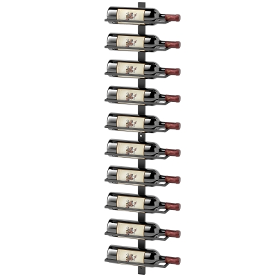 HOMCOM Weinregal, Wandregal für 10 Flaschen Wein, 10 Ebenen, Metall, für Küche, Wohnzimmer, Hausbar, Schwarz