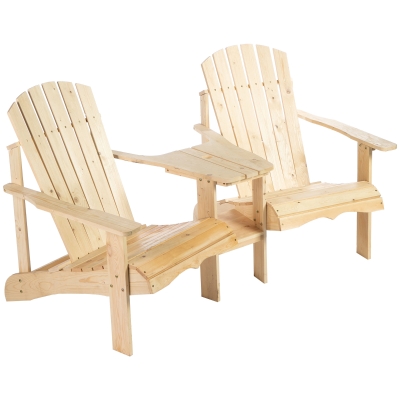 Outsunny Chaise de jardin Adirondack avec table et trou pour parasol 2 places Ensemble de sièges de jardin Meubles de jardin en bois massif naturel 178 x 87 x 92 cm