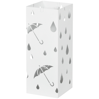 HOMCOM Porte-parapluie support à parapluie carré en acier avec 4 crochets et bac de récupération d'eau amovible blanc
