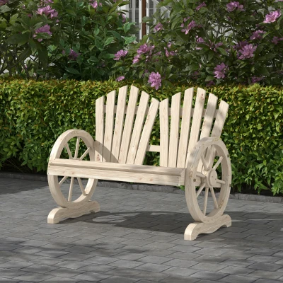Outsunny Banc de jardin, Design roue de chariot, pour 2 personnes, Bois naturel