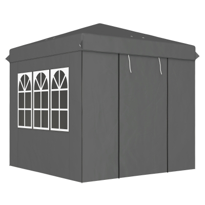 Outsunny 2,5 x 2,5 m Pavillon pop-up avec parois latérales et sac de transport, Tente de jardin ajustable en hauteur UPF50+, Gris foncé