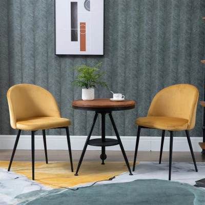 HOMCOM Pack de 2 Sillas de Comedor Tapizadas en Terciopelo con Respaldo Acolchados Patas de Metal Carga 90 kg 49x50x77 cm Camel