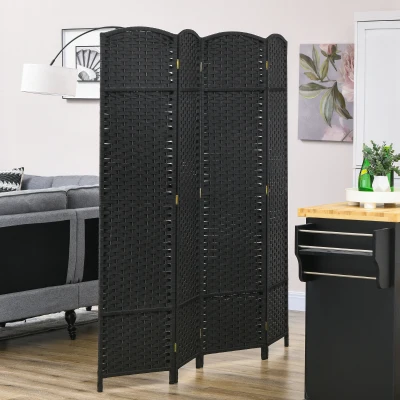 HOMCOM Biombo Separador de Ambientes de 4 Paneles Biombo Plegable 160x170 cm para Salón Dormitorio Oficina Negro