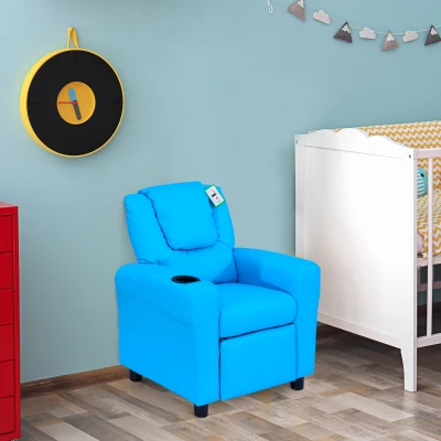 HOMCOM Kids Recliner PU Leather Adjustable Blue Chair
