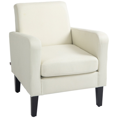HOMCOM Fauteuil individuel, fauteuil relax, fauteuil rembourré avec pieds en bois, tissu aspect lin, 66 x 72 x 74 cm, crème