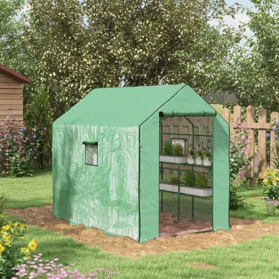 Outsunny Walk-in Greenhouse with Shelves 140x213cm Green
