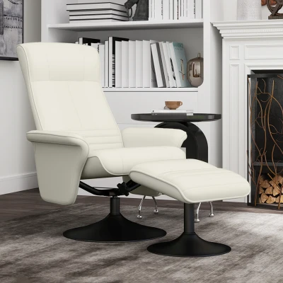 HOMCOM Fauteuil inclinable, fauteuil TV avec repose-pieds, pivotant, ergonomique, tissu microfibre, jusqu'à 150 kg, Blanc crème