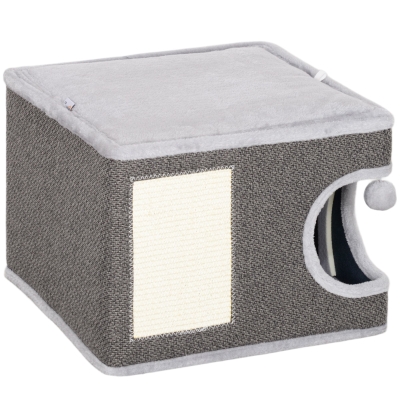 PawHut Arbre à Chat Tonneau Sisal Gris 45x45x35 cm