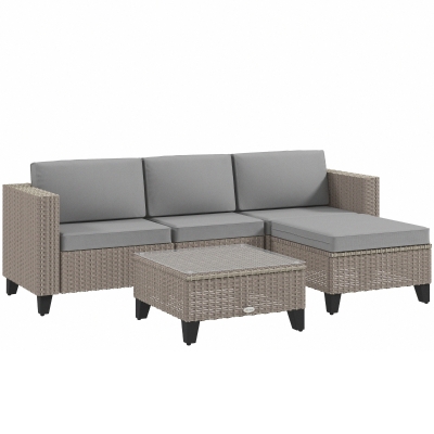 Outsunny 5-Piece Rattan Patio Set Corner Sofa Brown