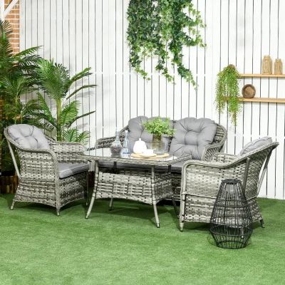 Outsunny 4-Piece Rattan Sofa Set with Cushions Sand