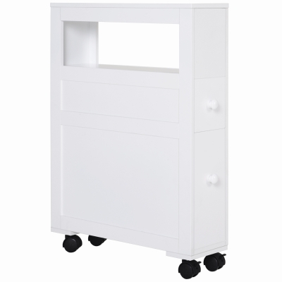 HOMCOM Badezimmerspeichermöbel auf Rollen WC Schrank offenes Regal 2 Schubladen 16 x 52 x 71,5 cm weiß