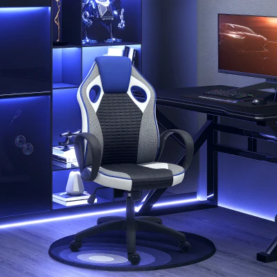 HOMCOM Silla Gaming Tapizada en PU y Malla Silla Gamer Giratoria con Función de Basculante Altura Ajustable Multicolor