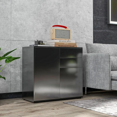 HOMCOM Sideboard Aufbewahrungsschrank mit 2 Schubladen 2 Türen und Regalboden 79 x 36 x 74 cm glänzendes Schwarz