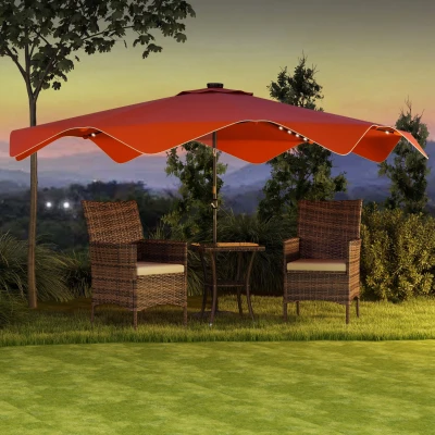 Outsunny Solar Patio Umbrella 3x3m with LED, Orange