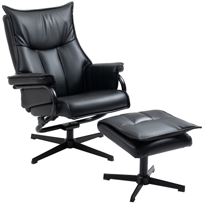 HOMCOM Fauteuil de Relaxation avec Repose-Pieds, Pivotant, Inclinable, Cadre en Acier, noir