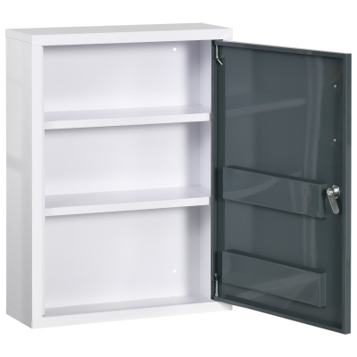 kleankin Medikamentenschrank 2 Regale 3 Ebenen mit abschließbarer Tür 2 Schlüssel 40 x 15 x 53,5 cm Weiß und Grau