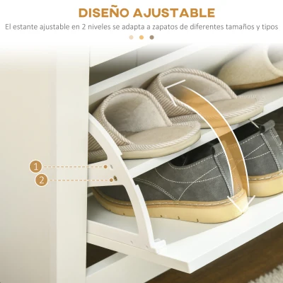 HOMCOM Zapatero de Entrada Recibidor con Cajones Abatibles y Estantes Ajustables para 12 Pares de Zapatos 72x26x80 cm Blanco(m-5)