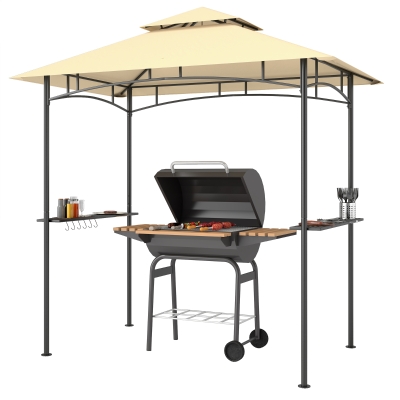 Outsunny Grillpavillon mit LED 240 x 150 x 258 cm wasserabweisend flammhemmend Gartenpavillon mit Doppelschichtdach