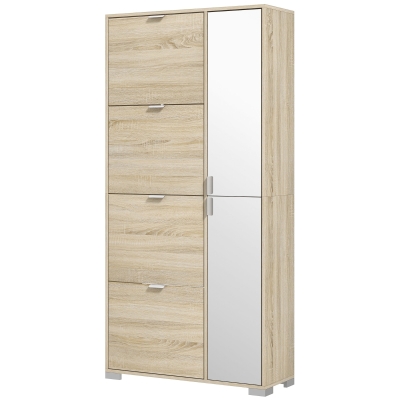 HOMCOM Meuble à Chaussures 4 Abattants Miroir pour 16 Paires