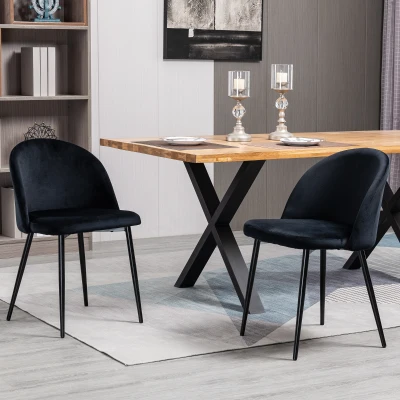 HOMCOM Set mit 2 Esszimmerstühlen skandinavischer Art mit gepolstertem Samtbezug und schlanken Metallbeinen