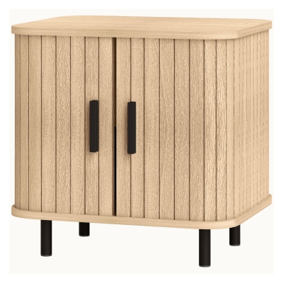 HOMCOM Nachttisch, Beistelltisch, skandinavischer Stil mit 2 Schiebetüren und Stahlbeinen 48 x 40 x 48 cm, Holzoptik