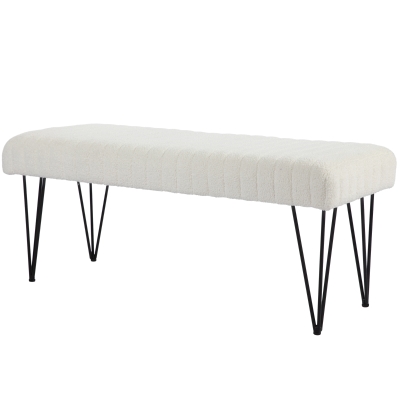 HOMCOM Banc Bout de Lit Tissu Bouclette Blanc Pieds Métal Noir