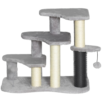 PawHut Arbre à Chat 50cm Peluche Gris Clair avec Balles