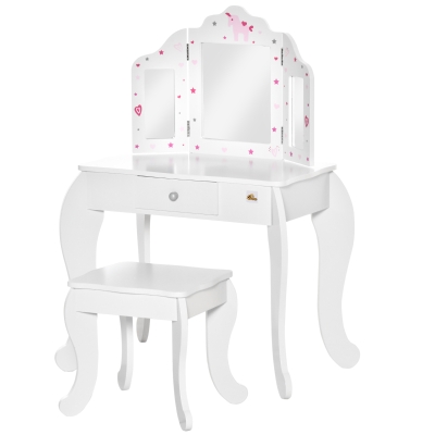 HOMCOM Coiffeuse Enfant avec Tabouret et Miroir Triptyque