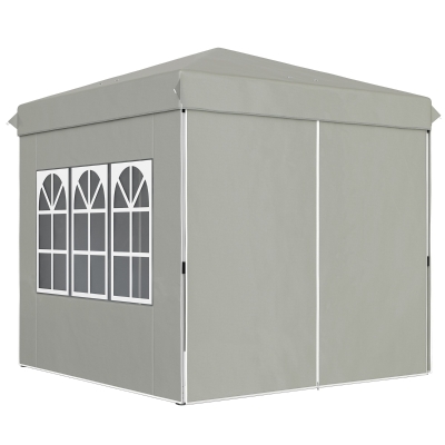 Outsunny Pavillon pop-up 2,5 x 2,5 m avec parois latérales et sac de transport, tente de jardin UPF50+ ajustable en hauteur, Gris clair