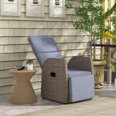 Outsunny Rattan Garden Armchair with Footrest 148° Brown/Grey