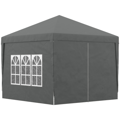 Outsunny Pavillon Partyzelt Faltbarer 3 x 3 m mit 4 abnehmbaren Seitenwänden + Transporttasche Grau