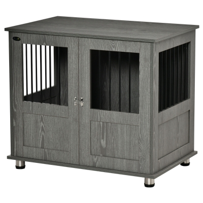 PawHut Cage pour chiens, Niche pour chiens, Maison pour chiens avec serrure, Porte magnétique, Maison pour chiens avec fenêtre, pour chiens de grande taille, 85 x 55 x 75 cm, Gris