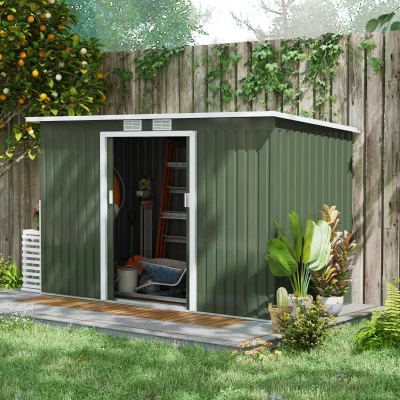 Outsunny Abri de Jardin 3,6m² Acier Vert Portes Coulissantes