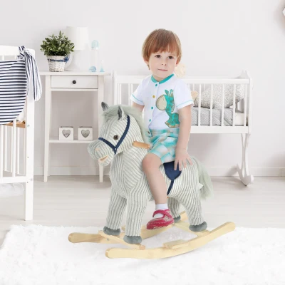 HOMCOM Cheval à Bascule Enfant Peluche Effets Sonores Gris Blanc
