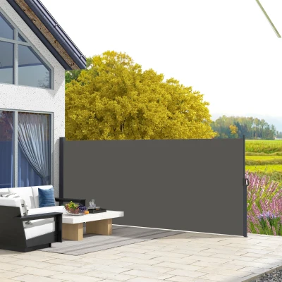 Outsunny Seitenmarkise Windschutz Paravent ausziehbar 4 x 1,80 m Alu. Polyester Anti-UV Hochdichtes 180 g/m² Dunkelgrau