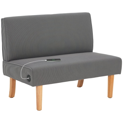 HOMCOM Sofá de 2 Lugares Estofado em Veludo Cotelê Sofá Sala de Estar com 2 Entradas USB 1 Entrada Tipo C 110x60x85 cm Cinza
