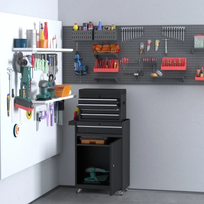 DURHAND Armoire à Outils Chariot d'Atelier Boîte à Outils avec 5 Tiroirs Roulettes à 360° en Métal 60 x 28 x 104,5 cm