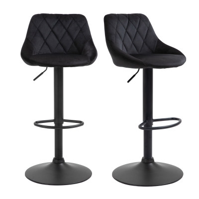 HOMCOM Lot de 2 tabourets de bar, chaises pivotantes, tabourets de bistro réglables en hauteur, tabourets de bar avec repose-pieds, dossier, tabourets de comptoir, velours, métal, noir, 46 x 48 x 83-104 cm