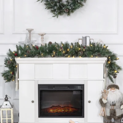 HOMCOM Guirlande Noël 1,8m LED Baies Pommes de Pin Minuterie